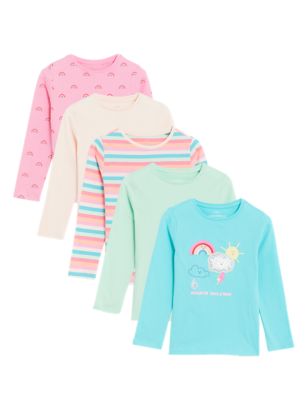 Girls M&S Collection 5pk Pure Cotton Rainbow Tops (2-8 Yrs) - Blue