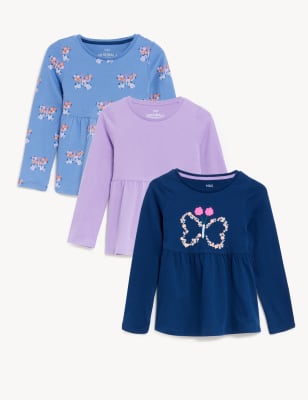 

Girls M&S Collection 3pk Pure Cotton Butterfly Tops (2-8 Yrs) - Blue Mix, Blue Mix