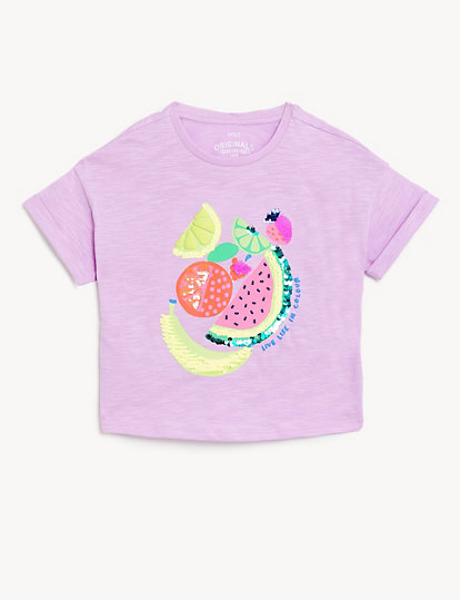 Pure Cotton Sequin Fruit T-Shirt