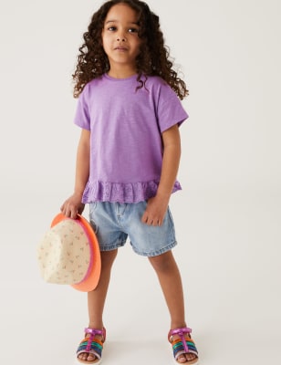 

M&S Collection Gerüschtes Oberteil aus reiner Baumwolle (2-8 J.) - Purple, Purple