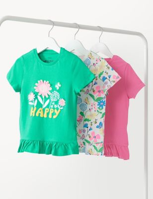 3pk Pure Cotton Floral T-Shirts (2-8 Yrs)