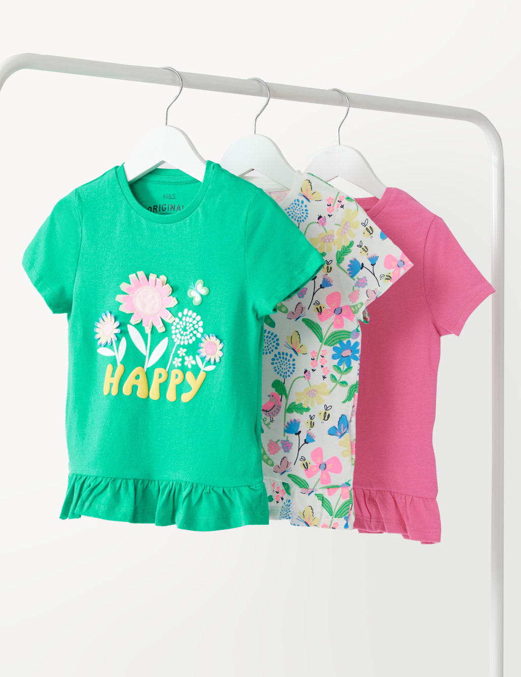 3pk Pure Cotton Floral T-Shirts (2-8 Yrs) image 1