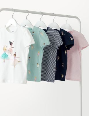 5pk Pure Cotton Printed Tops (2 - 8 Yrs)