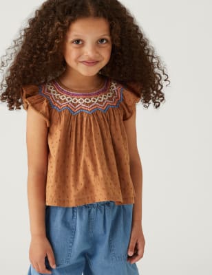 

Girls M&S Collection Pure Cotton Embroidered Top (2-8 Yrs) - Spice, Spice