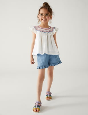 

M&S Collection Top 100% algodón con bordado (2-8 años) - Ivory, Ivory
