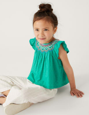 

M&S Collection Top 100% algodón con bordado (2-8 años) - Bright Jade, Bright Jade