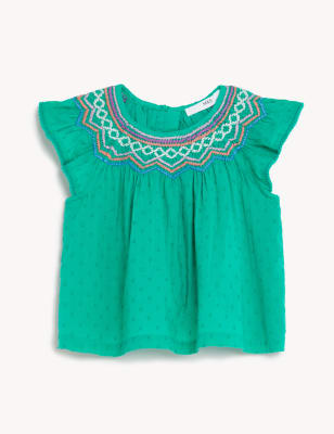 

M&S Collection Top 100% algodón con bordado (2-8 años) - Bright Jade, Bright Jade