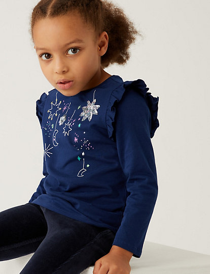 Pure Cotton Sequin Star Top (2-7 Yrs)
