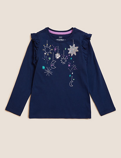 Pure Cotton Sequin Star Top (2-7 Yrs)
