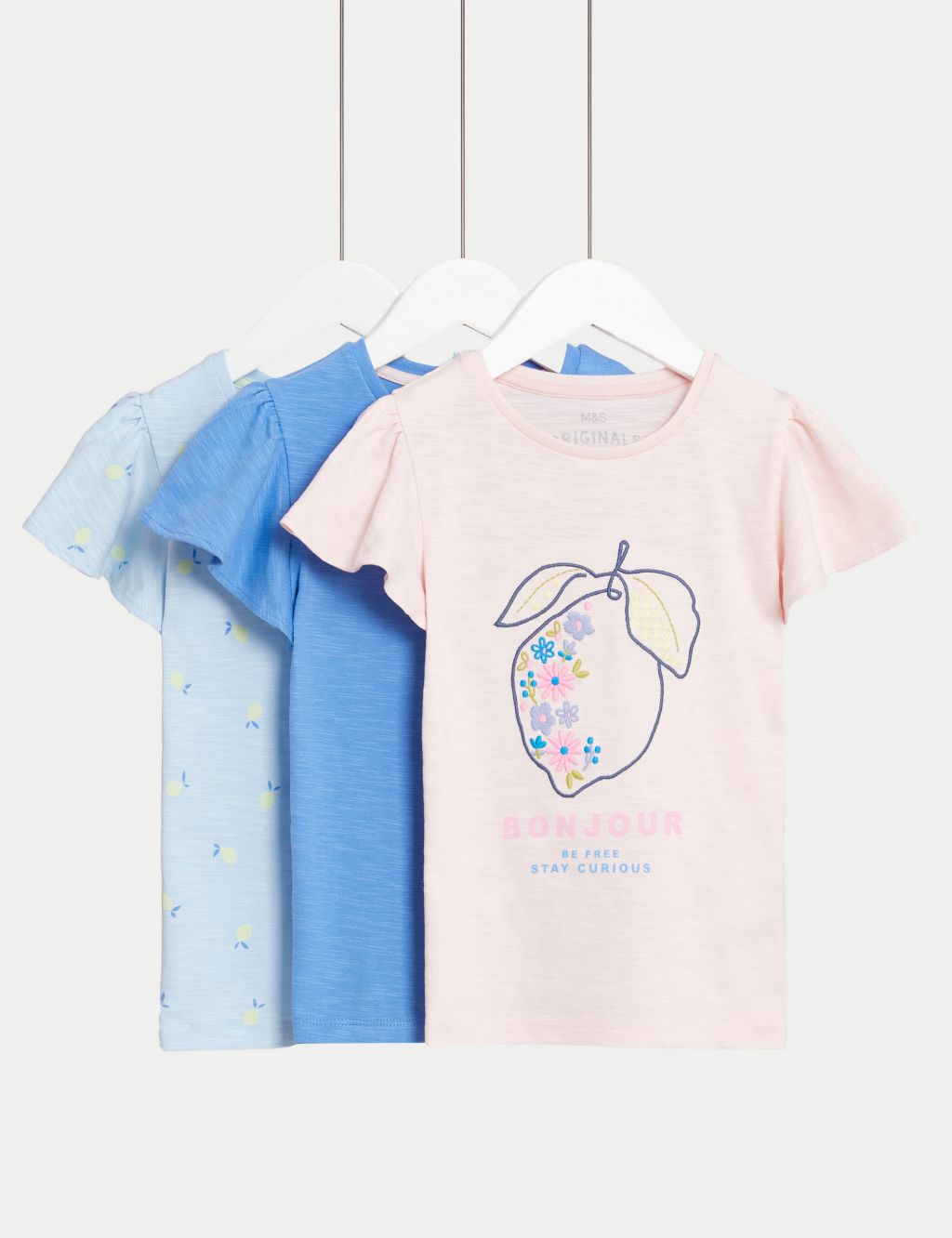 3pk Pure Cotton Lemon Graphic T-Shirts (2-8 Yrs)