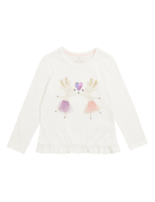 

Girls M&S Collection Pure Cotton Sequin Deer Top (2-7 Yrs) - White, White