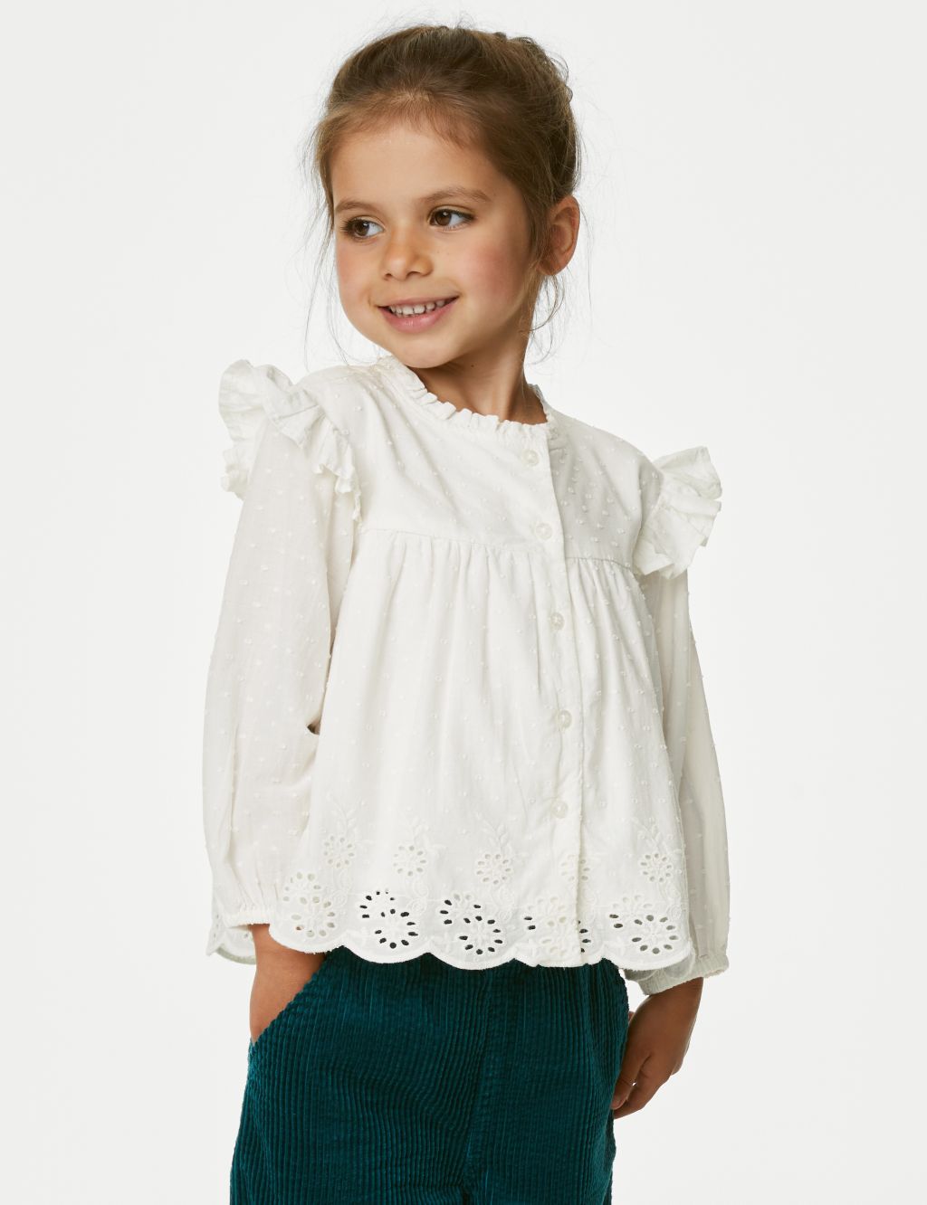 Pure Cotton Broderie Blouse Top (2-8 Yrs) image 1