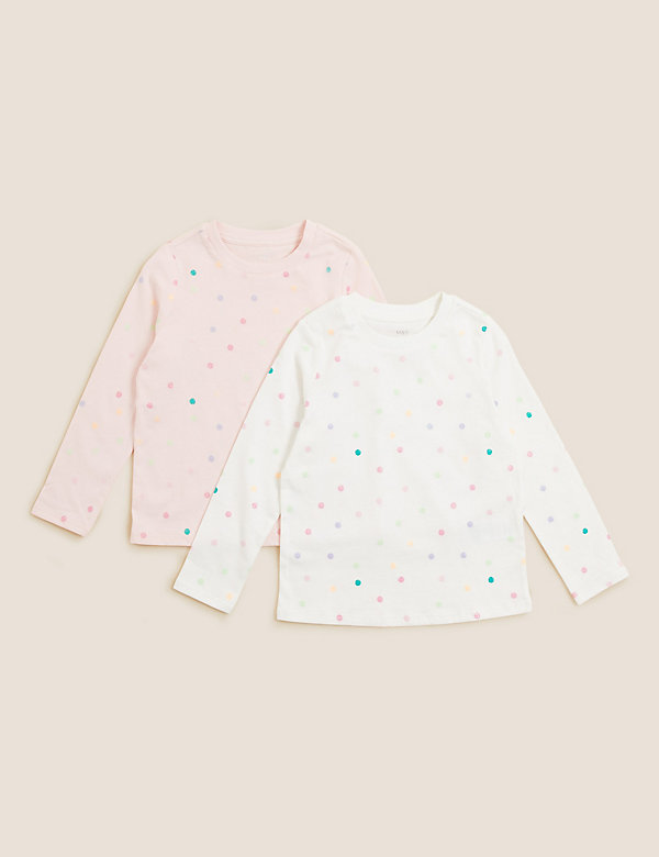 2pk Pure Cotton Spotted Tops (2-7 Yrs) - LT