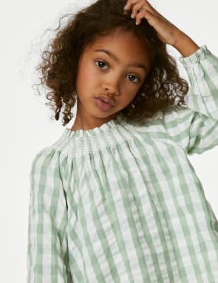 

Girls M&S Collection Pure Cotton Gingham Blouse (2-8 Yrs) - Green Mix, Green Mix