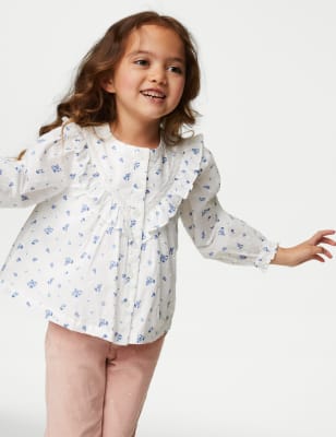 

Girls M&S Collection Pure Cotton Floral Blouse Top (2-8 Yrs) - White Mix, White Mix