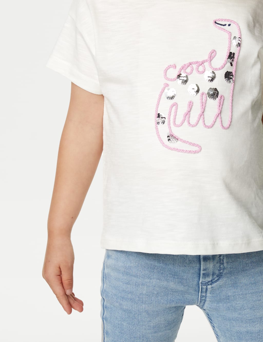 Pure Cotton Sequin Dinosaur T-Shirt (2-8 Yrs) image 3