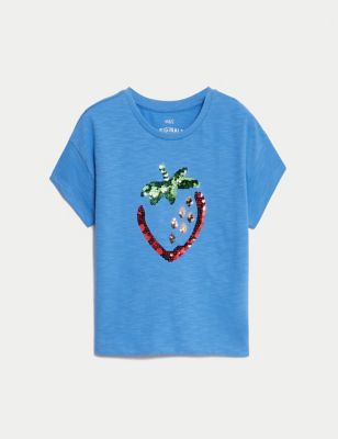 Pure Cotton Sequin Strawberry T-Shirt (2-8 Yrs)