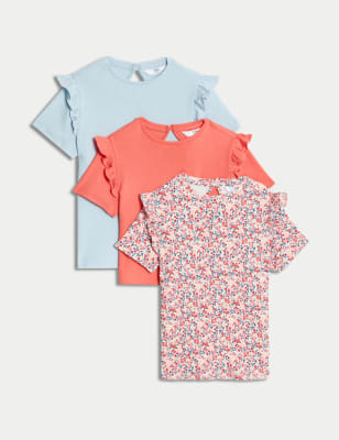 

Girls M&S Collection 3pk Cotton Rich Ribbed T-Shirts (2-8 Yrs) - Multi, Multi