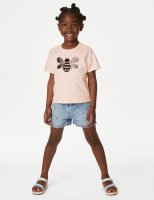 

M&S Collection Camiseta 100% algodón con abeja de lentejuelas (2-8 años) - Light Peach, Light Peach