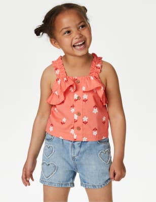 

M&S Collection Top de tirantes floral 100% algodón (2-8 años) - Red, Red