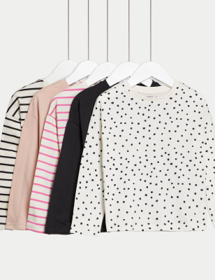 

M&S Collection Pack de 5 tops 100% algodón estampados (2-8 años) - Multi, Multi