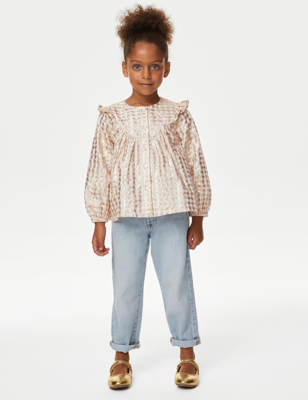 Cotton Blend Metallic Checked Blouse (2-8 Yrs) image 3