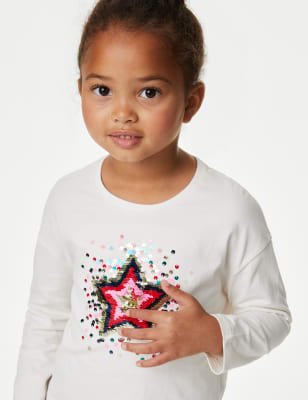 

Girls M&S Collection Pure Cotton Star Reversible Sequin Top (2-8 Yrs) - Ivory, Ivory