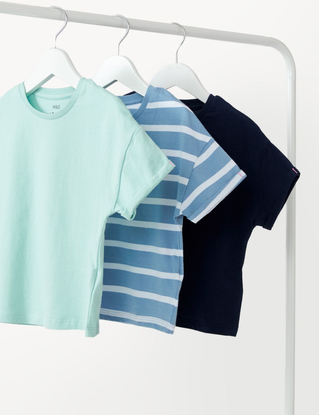 3pk Pure Cotton Plain & Striped T-Shirts (2-8 Yrs) image 2