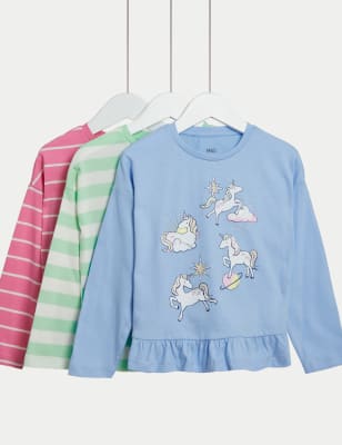 3pk Pure Cotton Unicorn Tops (2-8 Yrs) - EE