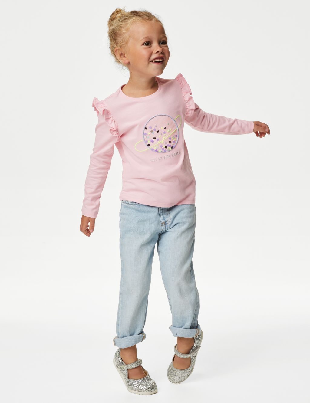 Pure Cotton Space Sequin Top (2-8 Yrs) image 1