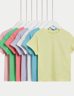 M&S Girls 7pk Pure Cotton T-Shirts (2-8 Yrs) - 5-6 Y - Multi, Multi