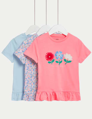 3pk Pure Cotton Floral T-Shirts (2-8 Yrs) - CZ