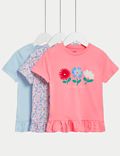 Set van 3 puur katoenen T-shirts met bloemmotief (2-8 jaar)