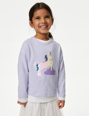 

Girls M&S Collection Pure Cotton Reversible Sequin Unicorn Top (2-8 Yrs) - Lilac, Lilac