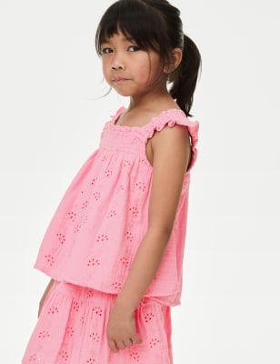 Pure Cotton Floral Embroidered Top (2-8 Yrs)