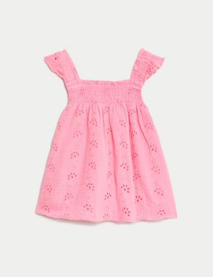 Pure Cotton Floral Embroidered Top (2-8 Yrs)