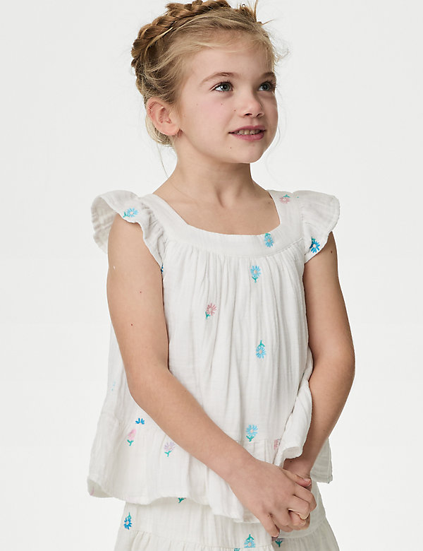 Pure Cotton Embroidered Top (2-8 Yrs) - US