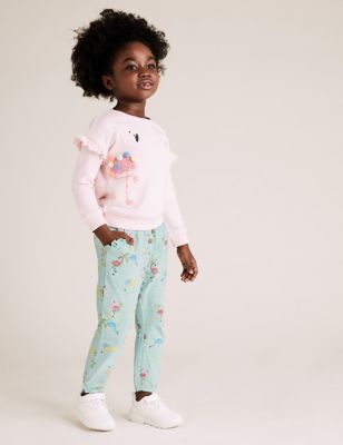 Pantalon 100 % coton à imprimé flamant rose (du 2 au 7 ans) - Aqua