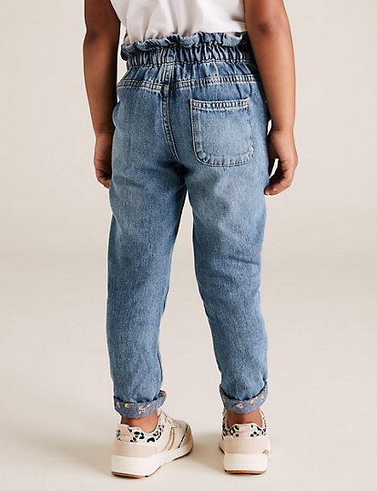 Pure Cotton Floral Turn Up Jeans (2-7 Yrs)