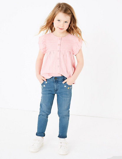 Denim Floral Embroidered Jeans (2-7 Yrs)