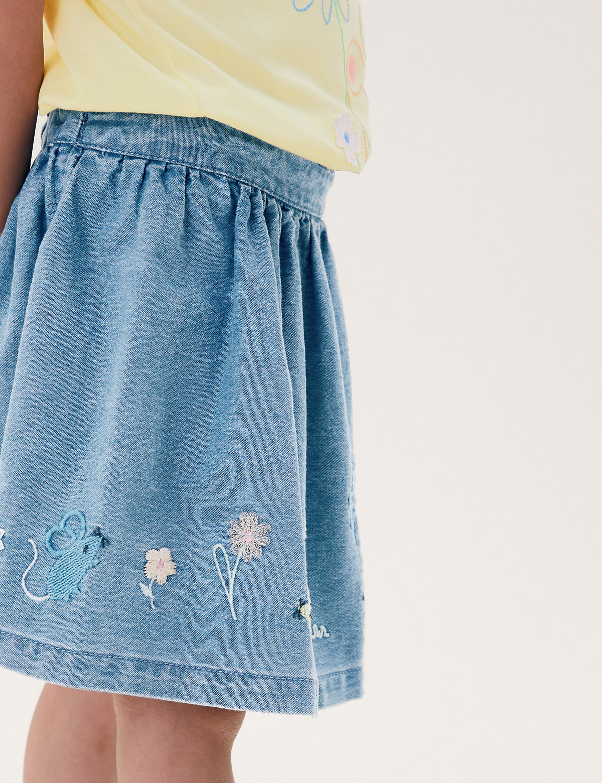 MINI BODEN Tie Waist Embroidered Skirt 9-10 Years Blue Denim Stars NEW SAMPLE 