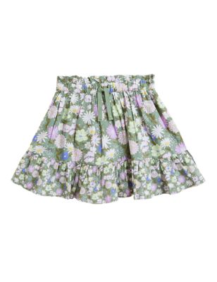 Girls M&S Collection Pure Cotton Floral Skirt (2-7 Yrs) - Green
