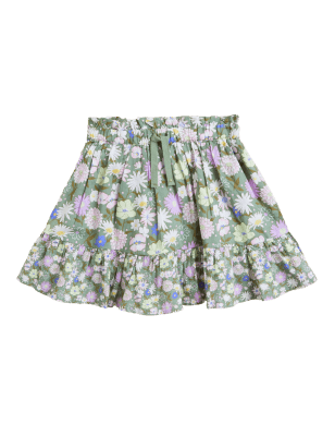 Girls M&S Collection Pure Cotton Floral Skirt (2-7 Yrs) - Green