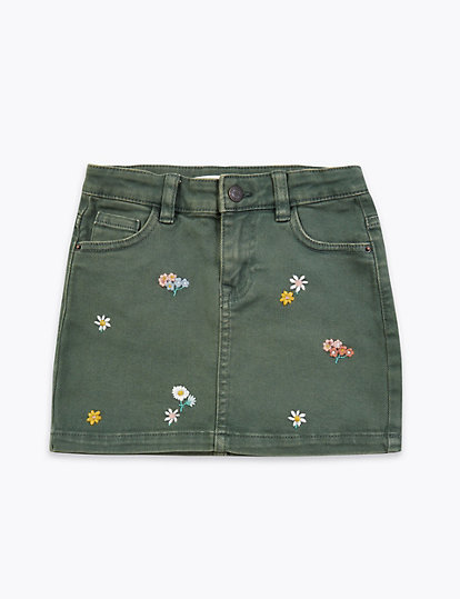 Denim Floral Embroidered Skirt (2-7 Years)