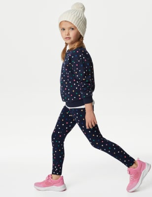 Leggings with Brushed Inside - Dark blue/hearts - Kids