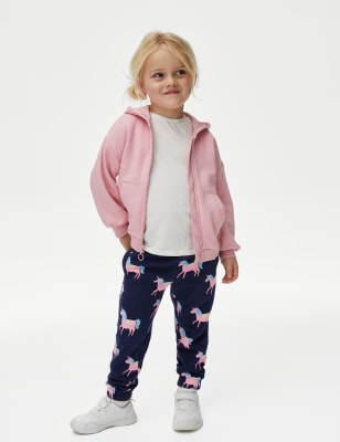 M&S Girl's Cotton Rich Printed Joggers (2-8 Yrs) - 5-6 Y - Navy, Navy,Bright Aqua