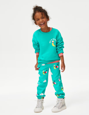 

Girls M&S Collection Cotton Rich Printed Joggers (2-8 Yrs) - Bright Aqua, Bright Aqua