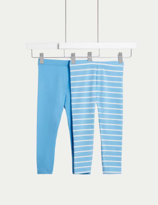 

Girls M&S Collection 2pk Cotton Rich Striped Leggings (2-8 Yrs) - Blue Mix, Blue Mix