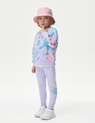 M&S Girls Cotton Rich Leggings (2-8 Yrs) - 2-3 Y - Lilac, Lilac,Coral,Green,Turquoise,Pink,Blue Mix