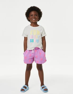 

Girls M&S Collection Pure Cotton Printed Runner Shorts (2-8 Yrs) - Purple, Purple